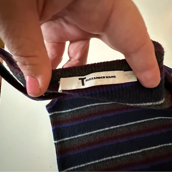 T By Alexander Wang Blue Gray Striped Sleeveless 100% Merino Wool Dress XS-S - Picture 12 of 14